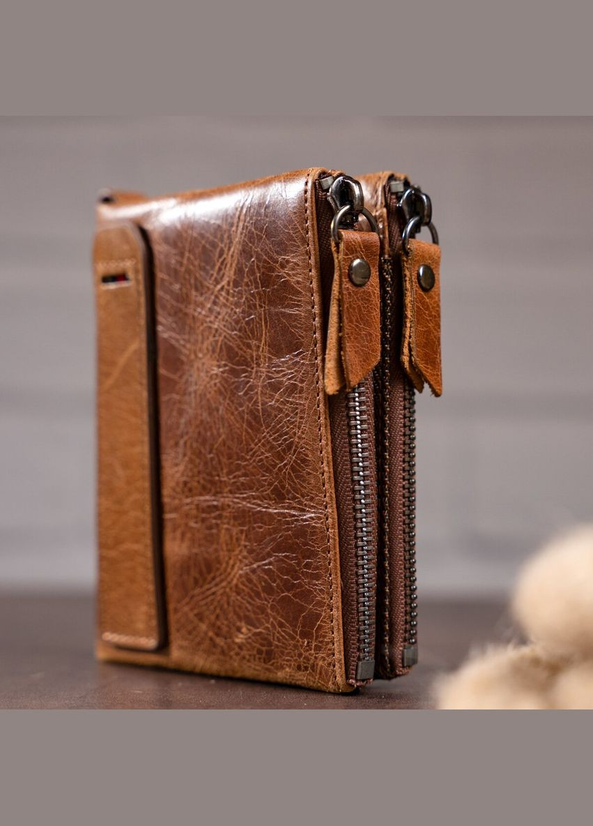 Кошелек мужской кожаный 14684 Cветло-коричневый Vintage (306881963)