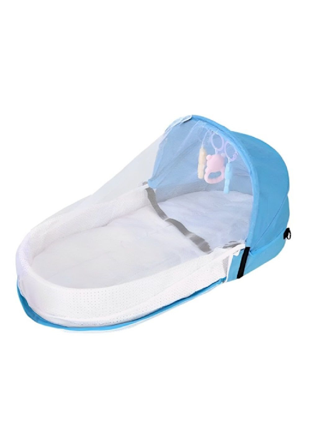 Детская сумка кроватка пеленатор переносная с москитной сеткой матрасиком подвесными игрушками (476310-Prob) Голубая Unbranded (278599167)