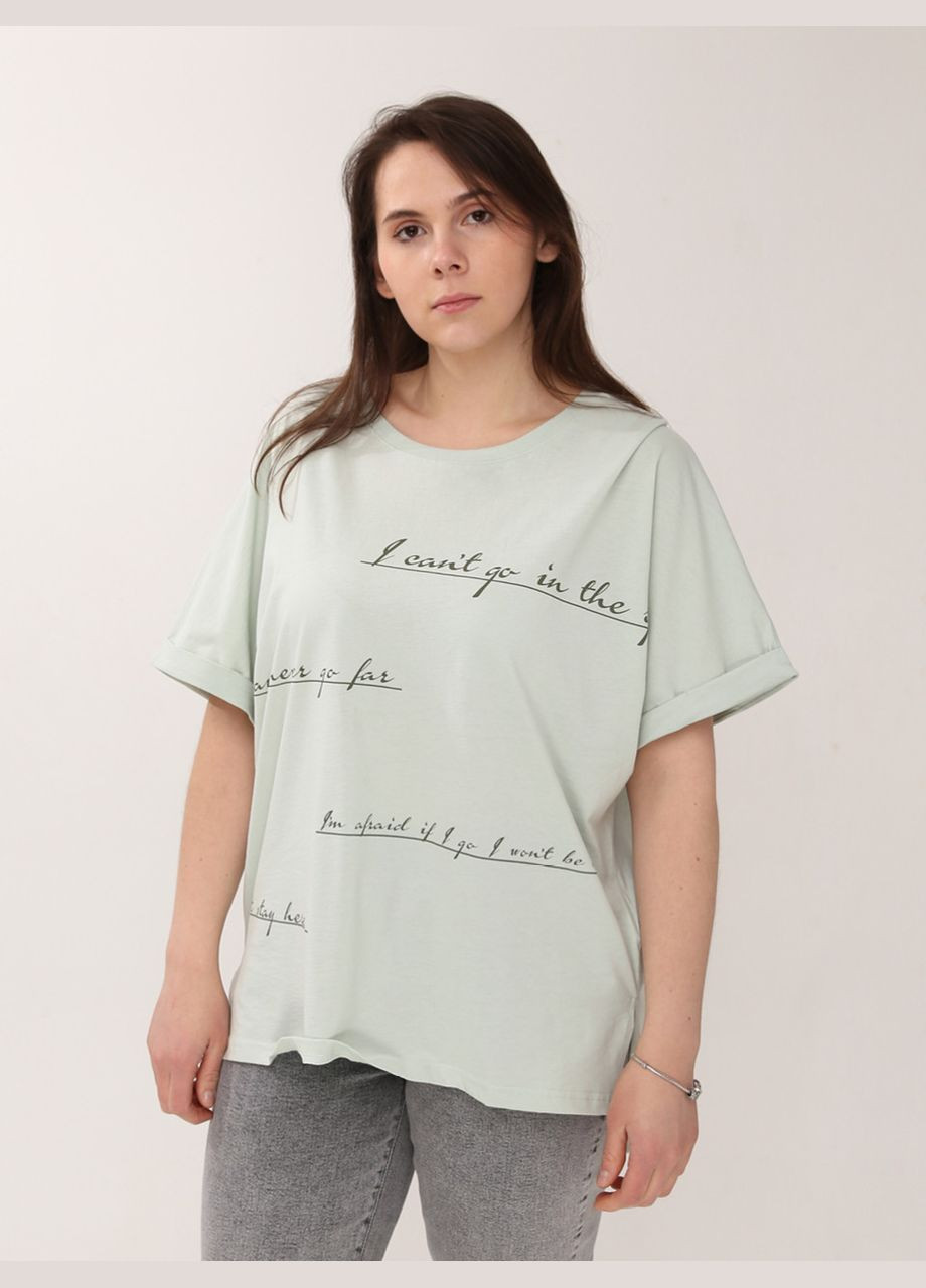 Оливковая летняя женская футболка оливковая с надписью большой размер с коротким рукавом Whitney Вільна