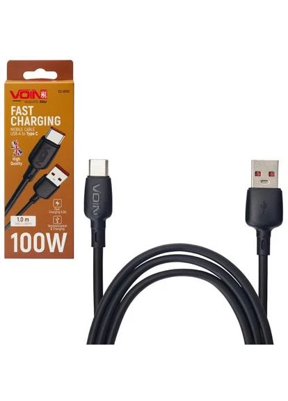 Кабель CC-1201C USB - Type C 100W 1m, Black (швидка зарядка/передача даних) VOIN (393559669)