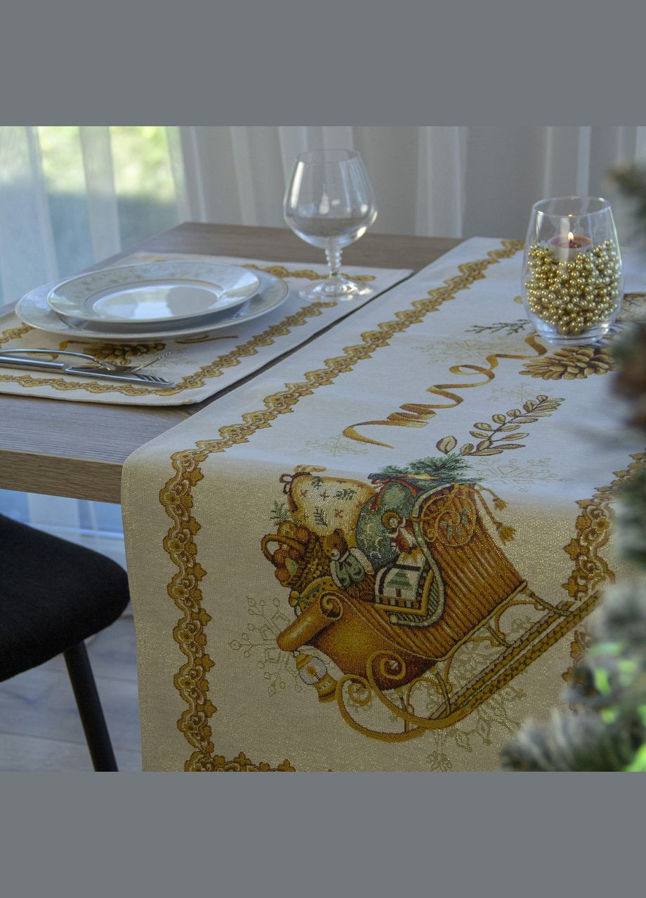 Новорічна гобеленова декоративна доріжка на стіл з люрексом Казкове Різдво настільна доріжка ранер 37х100 Maystat (305664967)
