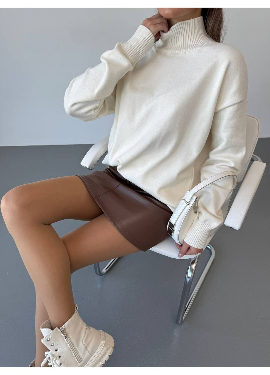 Молочний демісезонний жіночий в'язаний светр з вовною MonCher