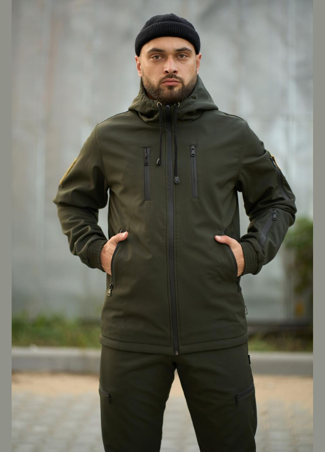Оливковая (хаки) демисезонная мужская куртка No Brand