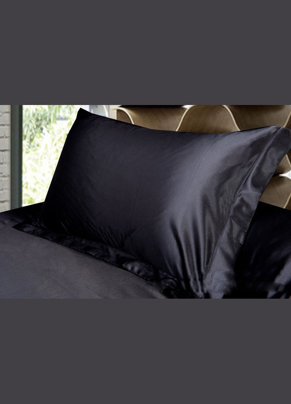 Атласна Чорна Двоспальна постільна білизна 180*210 GLOBAL.P (298289197)