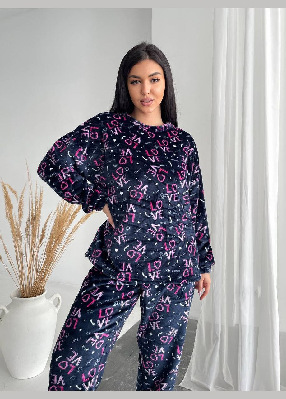 Темно-синяя всесезон пижама кофта + брюки No Brand