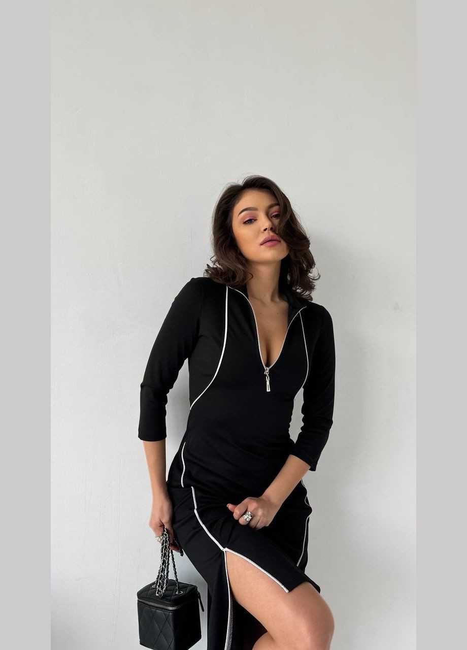 Чорна чорна приталена сукня з турецької тканини, стильна та елегантна, для особливих випадків та повсякденних образів No Brand