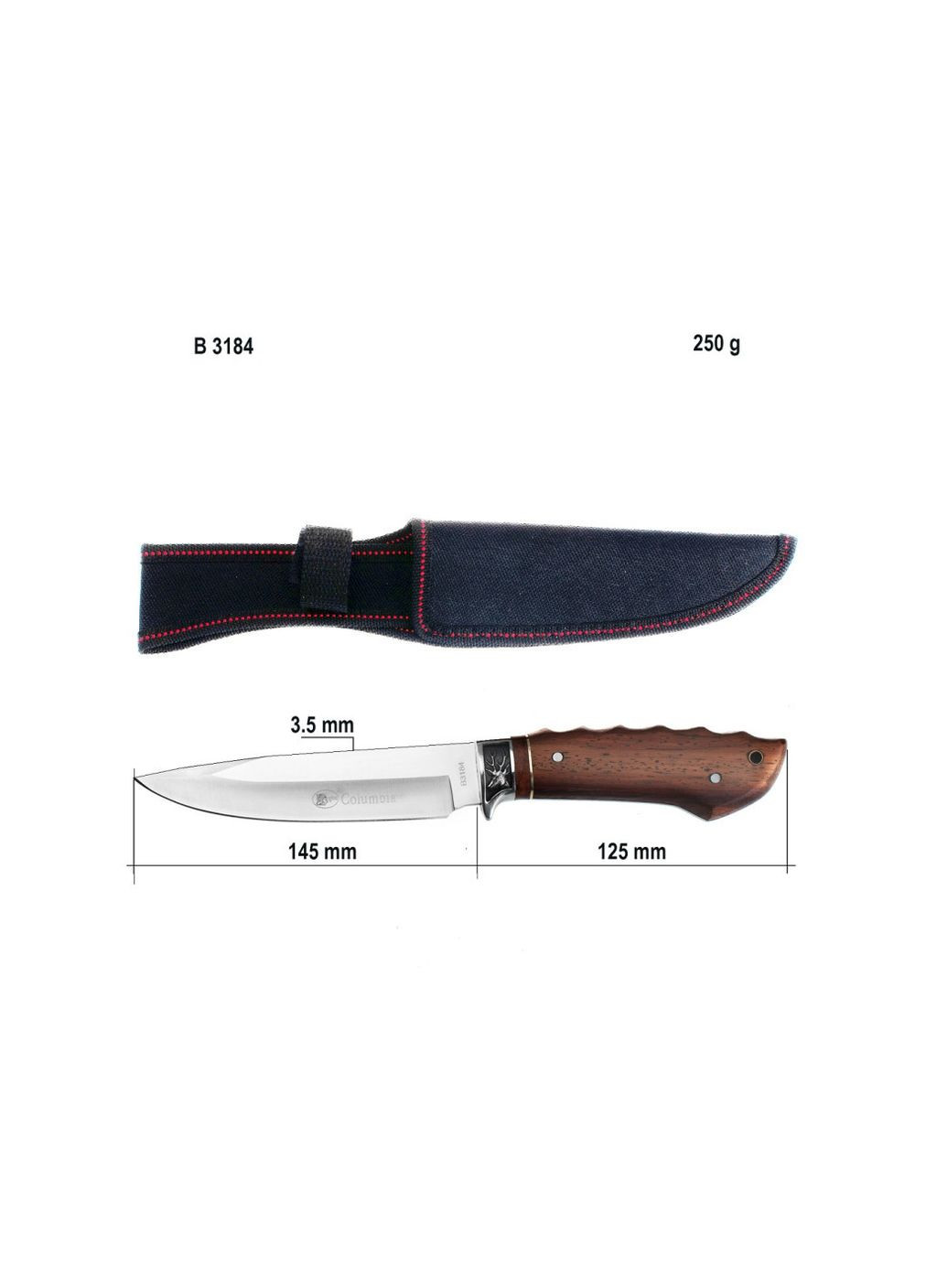 Ніж мисливський туристичний B3184 з дерев'яною ручкою в чохлі Columbia (356129885)
