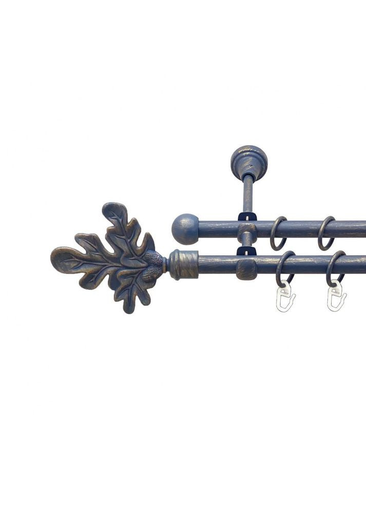 Карниз Листок Дуба металевий дворядний відкритий гладка труба Блакить Золота 16\16 мм 160 см (00-00015649) ORVIT (300283225)