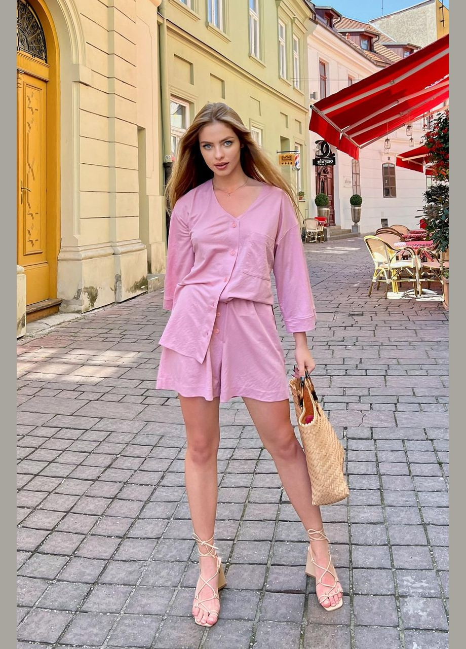 Летний костюм рубашка с шортами. Розовый Seventeen (345707927)