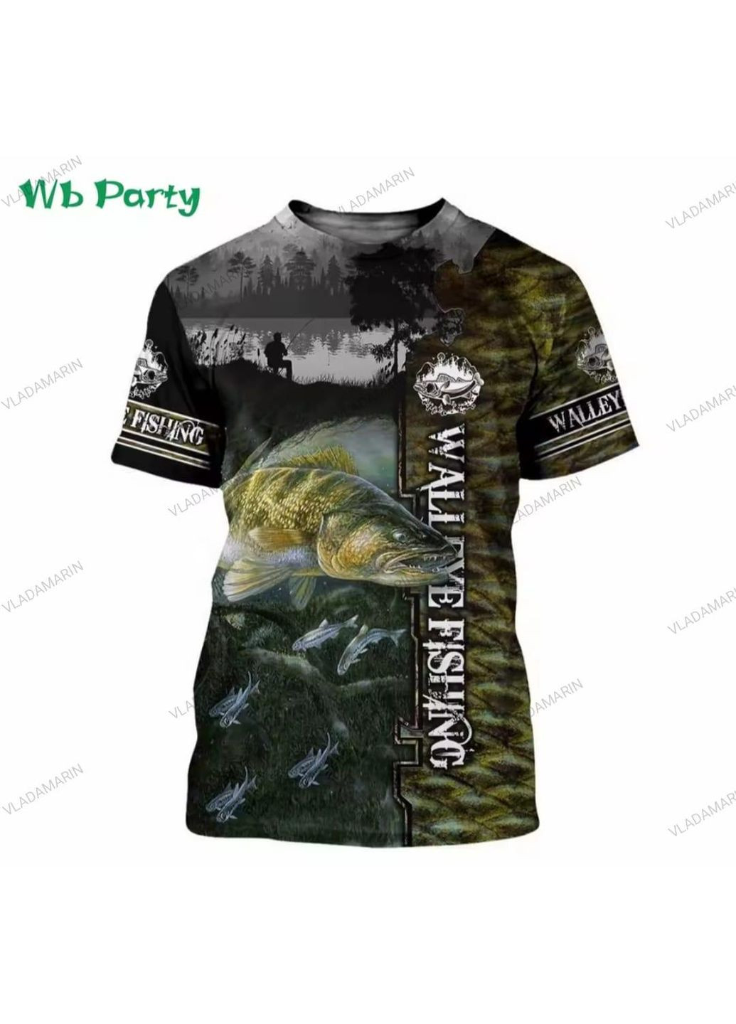 Комбінована чоловіча футболка в подарунок рибакам з принтом риб(судак) No Brand Футболка