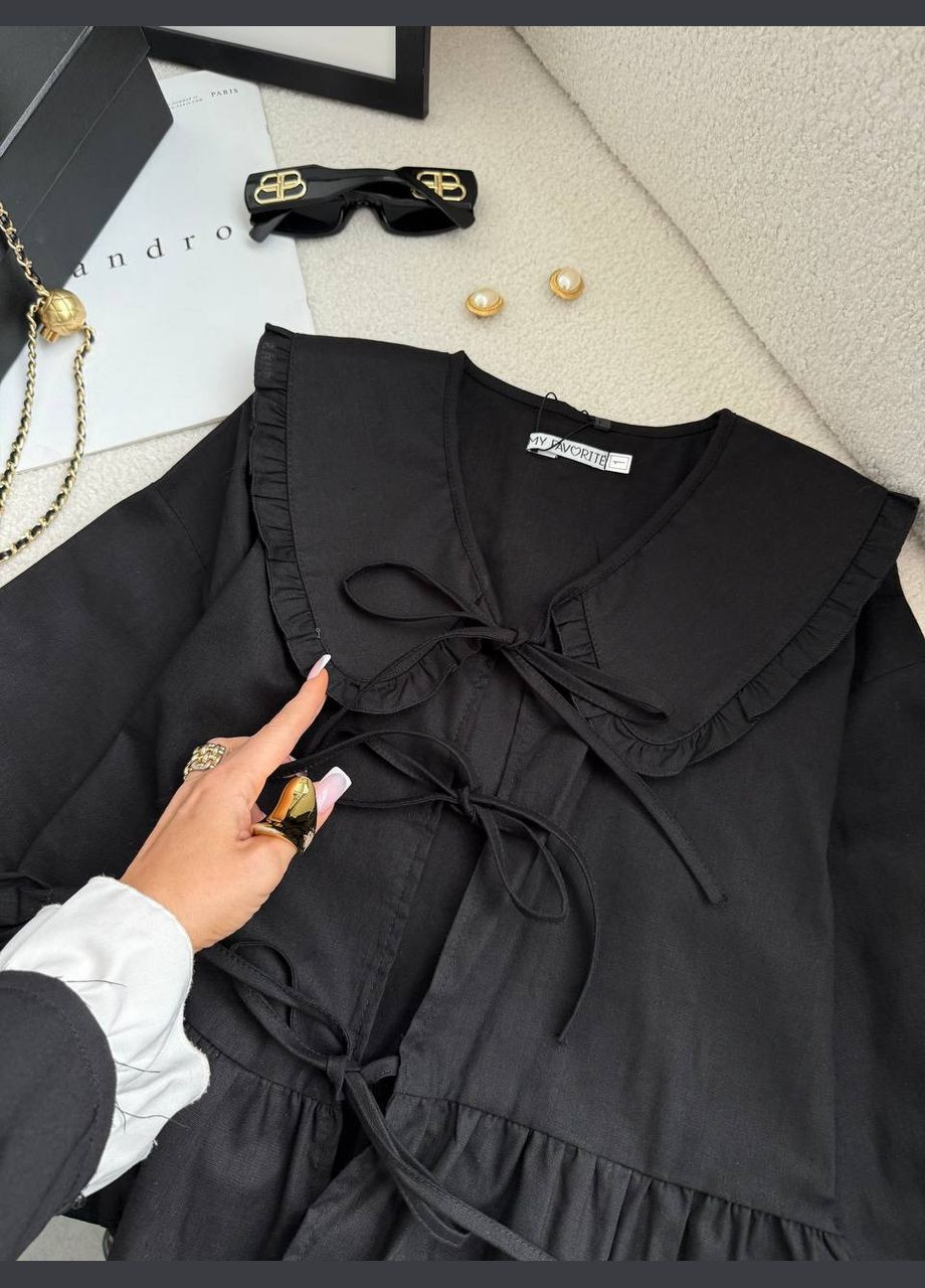 Черная классическая, повседневный, кэжуал рубашка однотонная No Brand с длинным рукавом