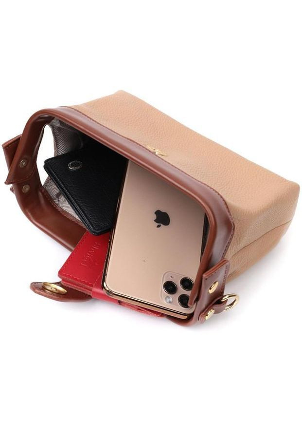 Сумка кросс-боди через плечо для телефона и для документов женская из натуральной кожи маленькая Бежевый 37170 Vintage (361970383)