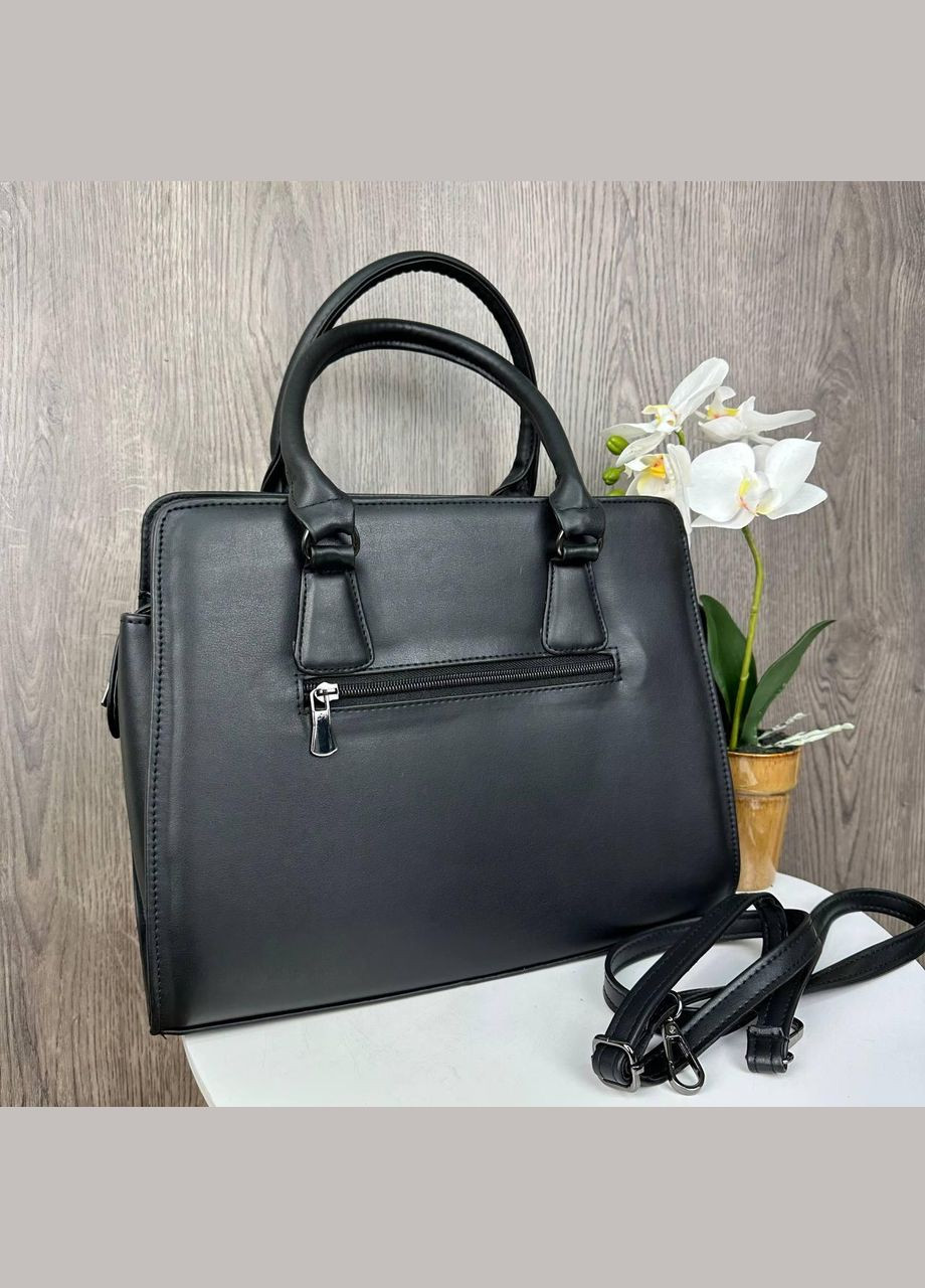 Женская каркасная сумка из экокожи с плечевым ремнем и лаковой вставкой черная матовая (sku_1241) No Brand (330575786)