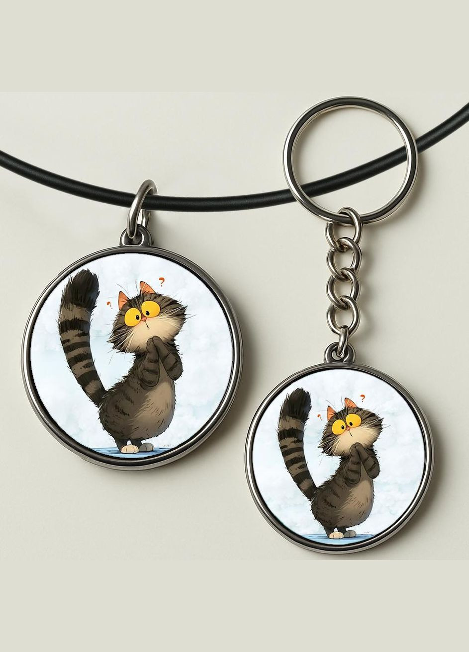 Набор подвеска (кулон) и брелок Cat #14 (подарочный набор) No Brand (332633322)
