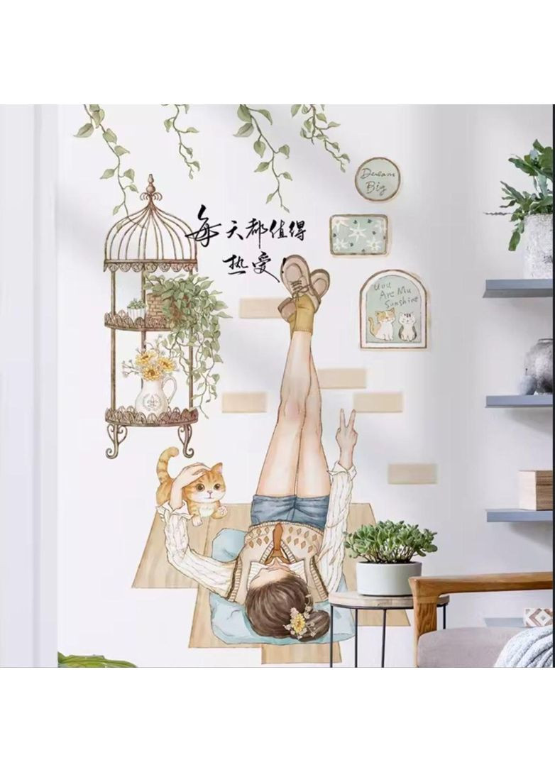 Наклейка на стену Девочка и кот (лист 60х90 см) Б196-7 LM-AB No Brand (358901485)