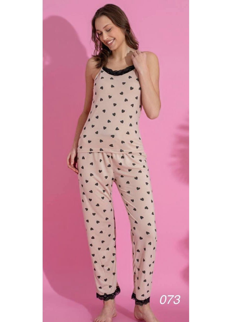 Бежевая всесезон пижама женская майка + брюки Style Point