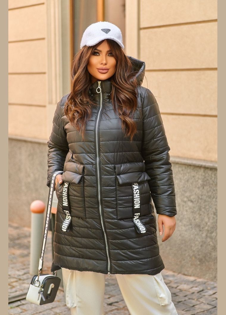 Чорна зимня куртка жіноча зимова батальна sf-128 тепло та стильно чорний, 58-60 Sofia