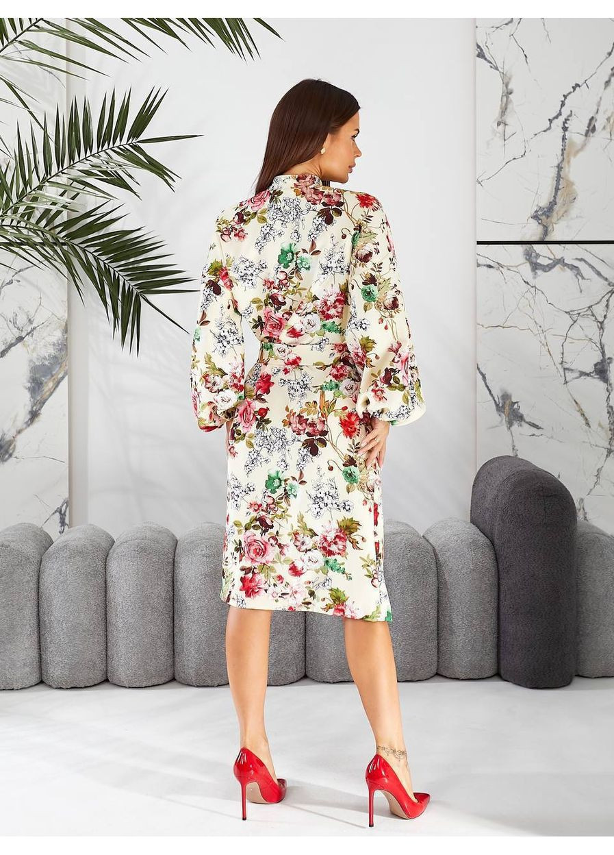 Бежева святковий, кежуал, ділова жіноча сукня з квітковим принтом Style Point з квітковим принтом