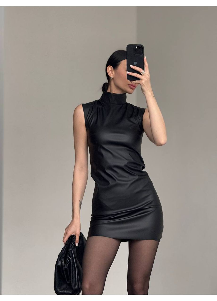 Черное женское платье из эко-кожи Osoblyva