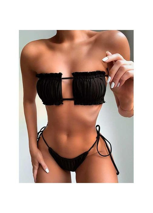 Черный летний раздельный купальник-шторка с рюшами и завязками s/m черный бикини No Brand
