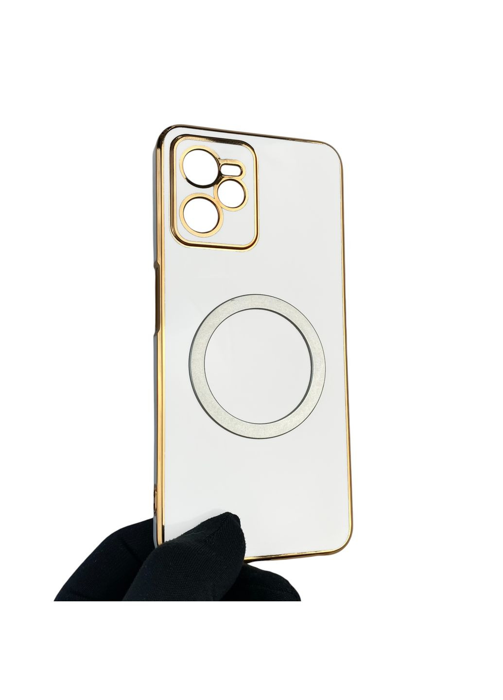 Чохол для Narzo 50A Prime глянцевий з кільцем MagSafe із золотою окантовкою на реалмі нарзо 50а прайм білий gs1 Realme (366228790)