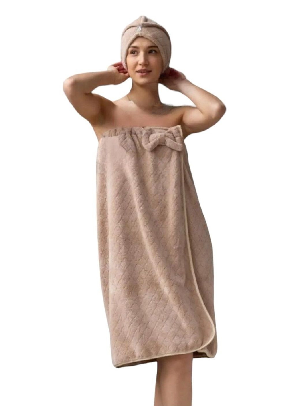 Комплект набор полотенце халат чалма на голову для сауны бани душа бассейна микрофибра 140х80 см (476957-Prob) Косичка капучино Unbranded (292848663)