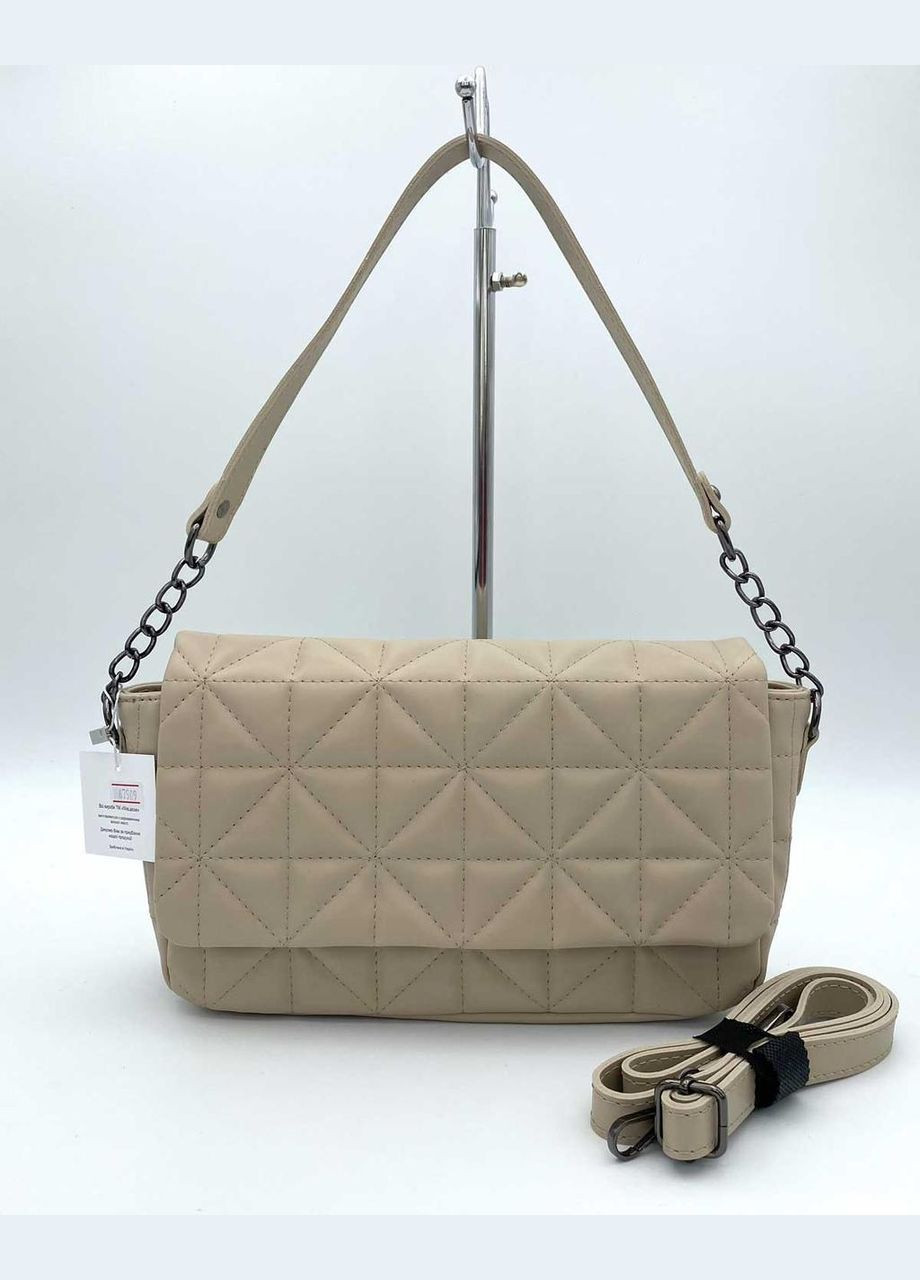 Бежева жіноча сумка із стьобаної екошкіри на одне відділення «Флора» з ручкою та ременем на плече WeLassie (298568115)