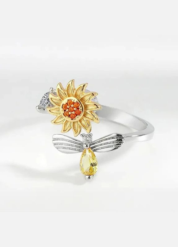 Милое женское обручальное кольцо Пчела на Подсолнухе цветке с оранжевыми фианитами размер регулируемый Fashion Jewelry (289717593)