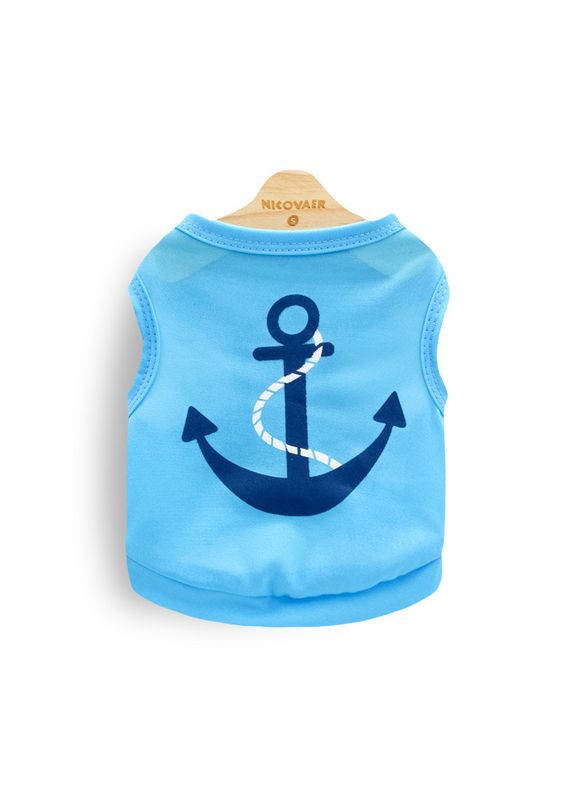 Майка з бавовни для собак Pet Style "Якір" Блакитна XS No Brand - (323234067)