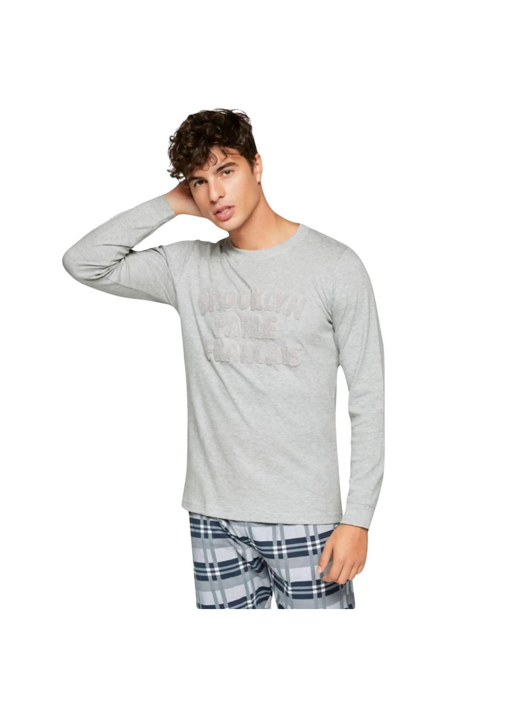 Піжама чоловіча Brooklyn кофта з довгим рукавом та штани Сірий з синім 2-1851 Gisela (305836183)