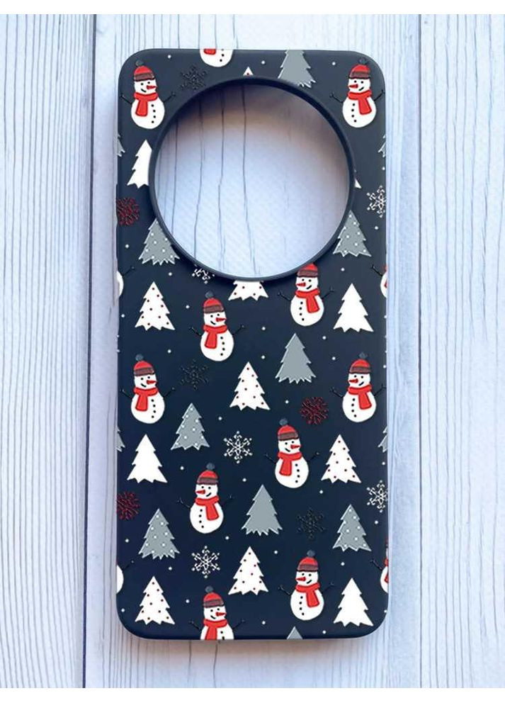 Матовий чорний чохол на Xiaomi Redmi 14C/Poco C75 Фон Сніговики (принт 202) Creative (362969054)