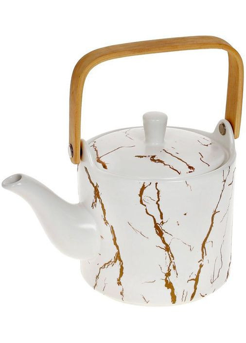 Чайник заварювальний "Мармурова Розкіш" 800мл з бамбуковою ручкою, білий з золотом Bona (365248218)