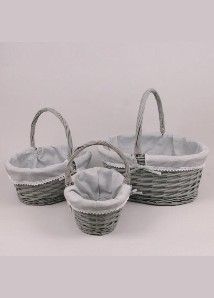 Комплект сірих кошиків з тканиною 3 шт. 45317 Flora (324220043)