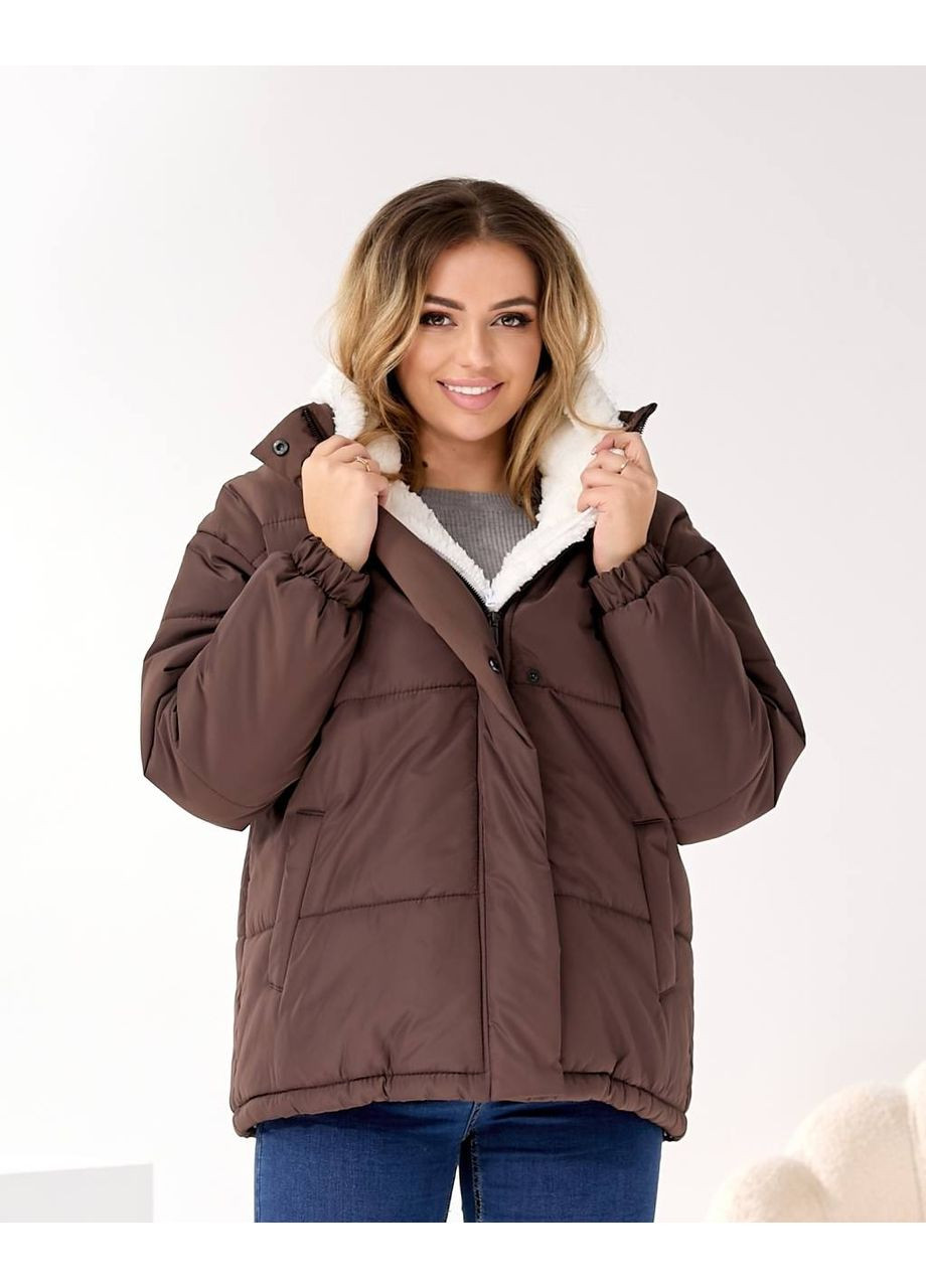 Коричневая зимняя женская зимняя куртка коричневого цвета 36059 No Brand