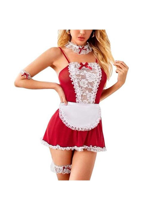 Сексуальний костюм покоївки розмір S-M червоного кольору для рольових ігр. Ігровий костюм "Покоївка і Господар" China (341525826)