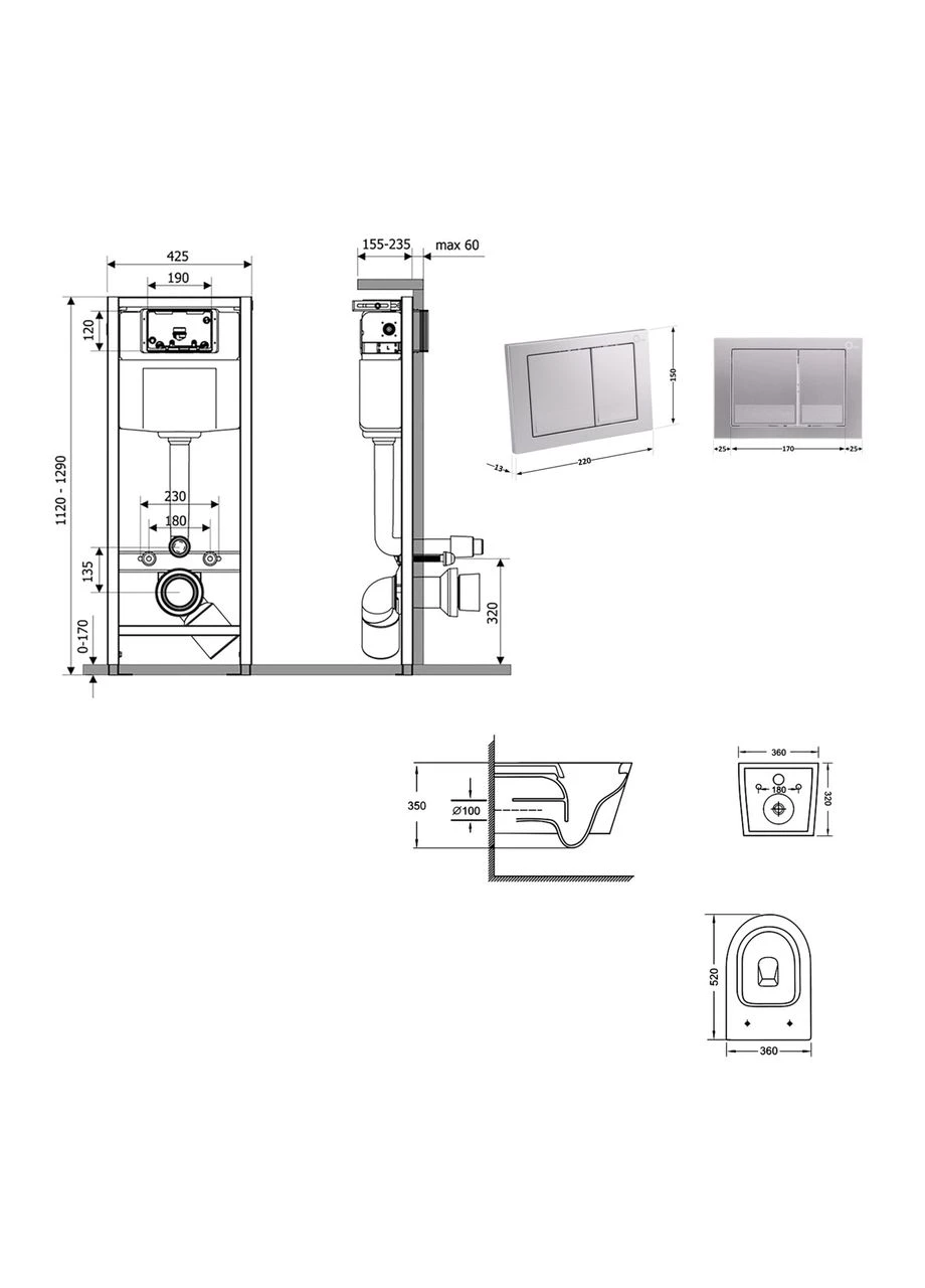 Готовое решение для ванной комнаты: подвесной унитаз Jay Ultra Quiet 520x360x320 + комплект инсталляции Nest 4 в 1 Qtap (397096661)