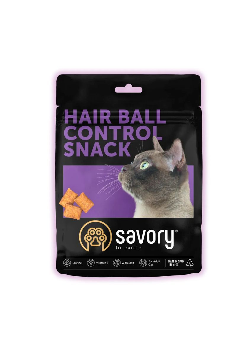 Хрустящие лакомства для кошек подушечки для выведения шерсти для взрослых кошек 180 г Savory (363555684)