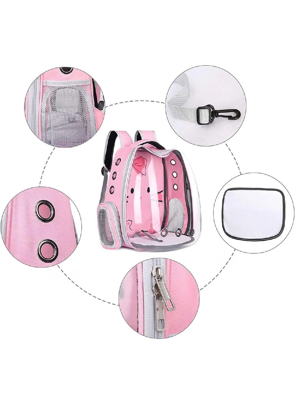 Рюкзак з прозорою стінкою для перевезення транспортування тварин собак котів вагою до 7 кг (481079-Prob) Рожевий Unbranded (352683282)