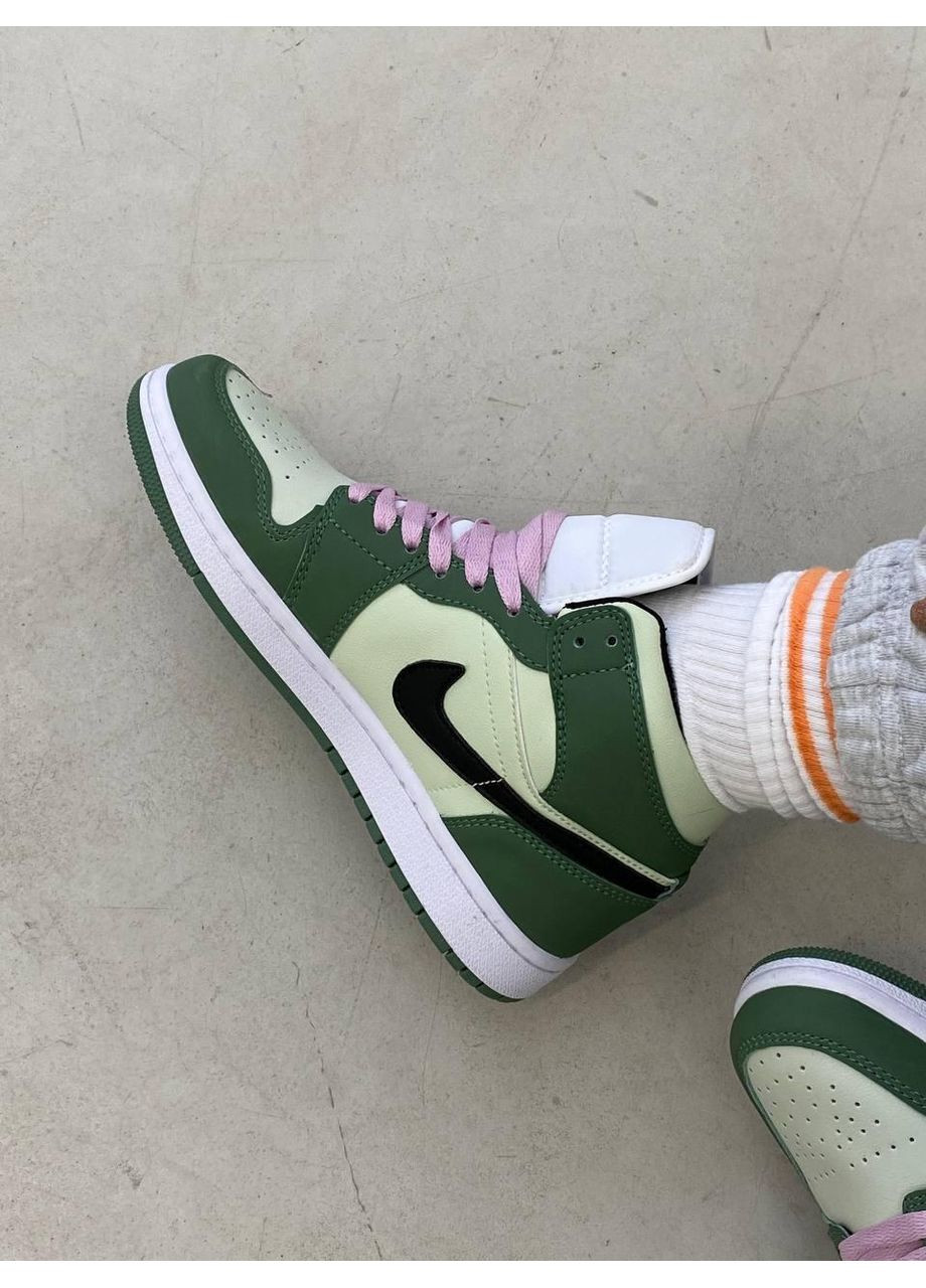 КРОССОВКИ ЖЕНСКИЕ NIKE AIR JORDAN 1 RETRO MID DUTCH GREEN НАЙК АИР ДЖОРДАН No Brand серые демисезоны (368887705)