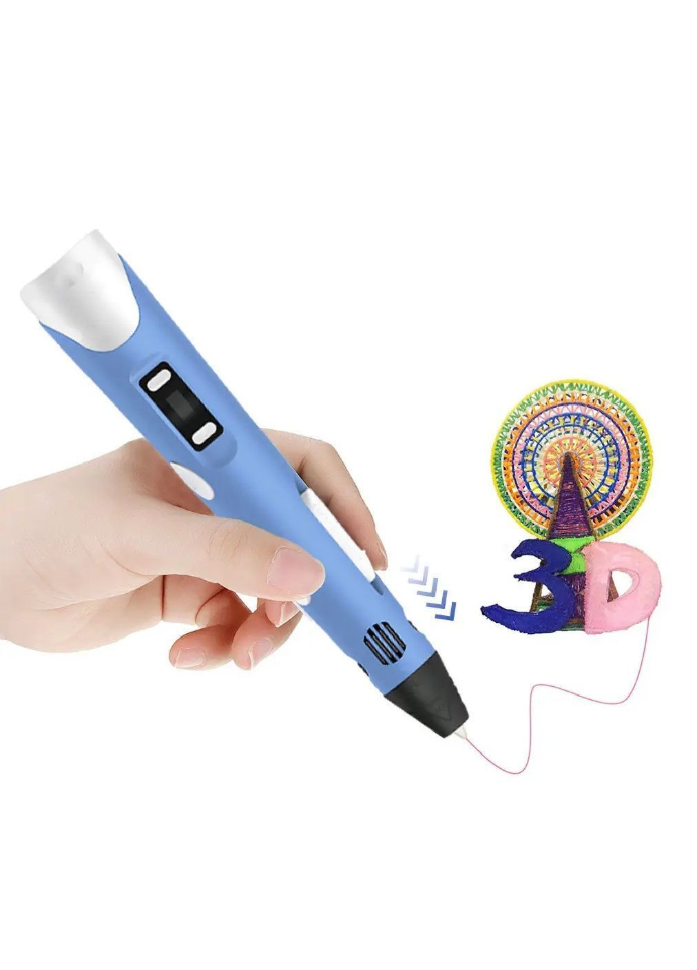 Комплект набор 3D-ручка с трафаретами дисплеем работой от сети планшетом для детского творчества рукоделия (481874-Prob) Синяя Unbranded (367592543)