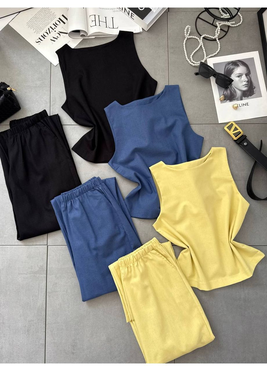 Лляний жіночий костюм (топ + штани) Україна (356683126)