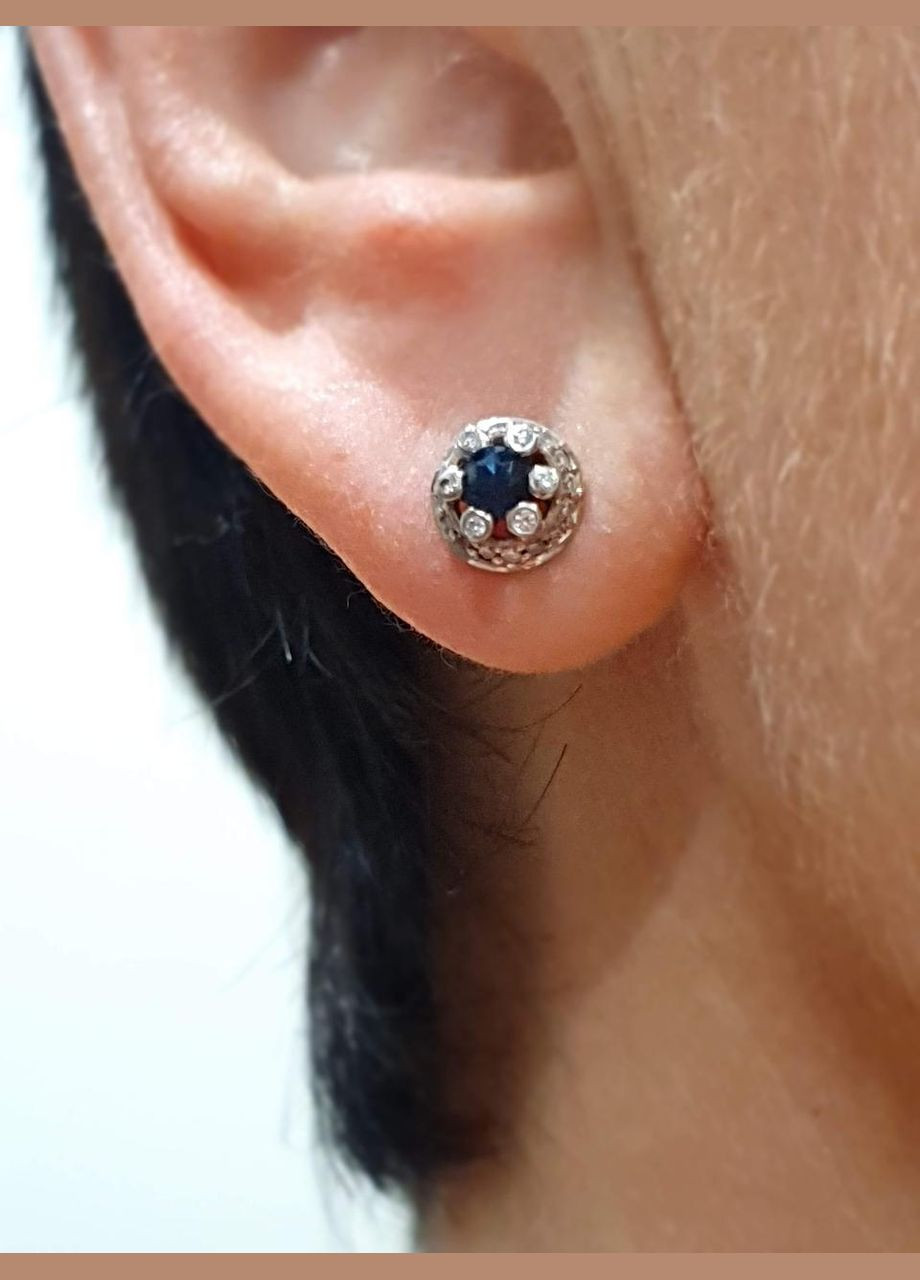 Золоті сережки-пуссети з діамантами і сапфірами. 1СС21172 Iris (333828970)