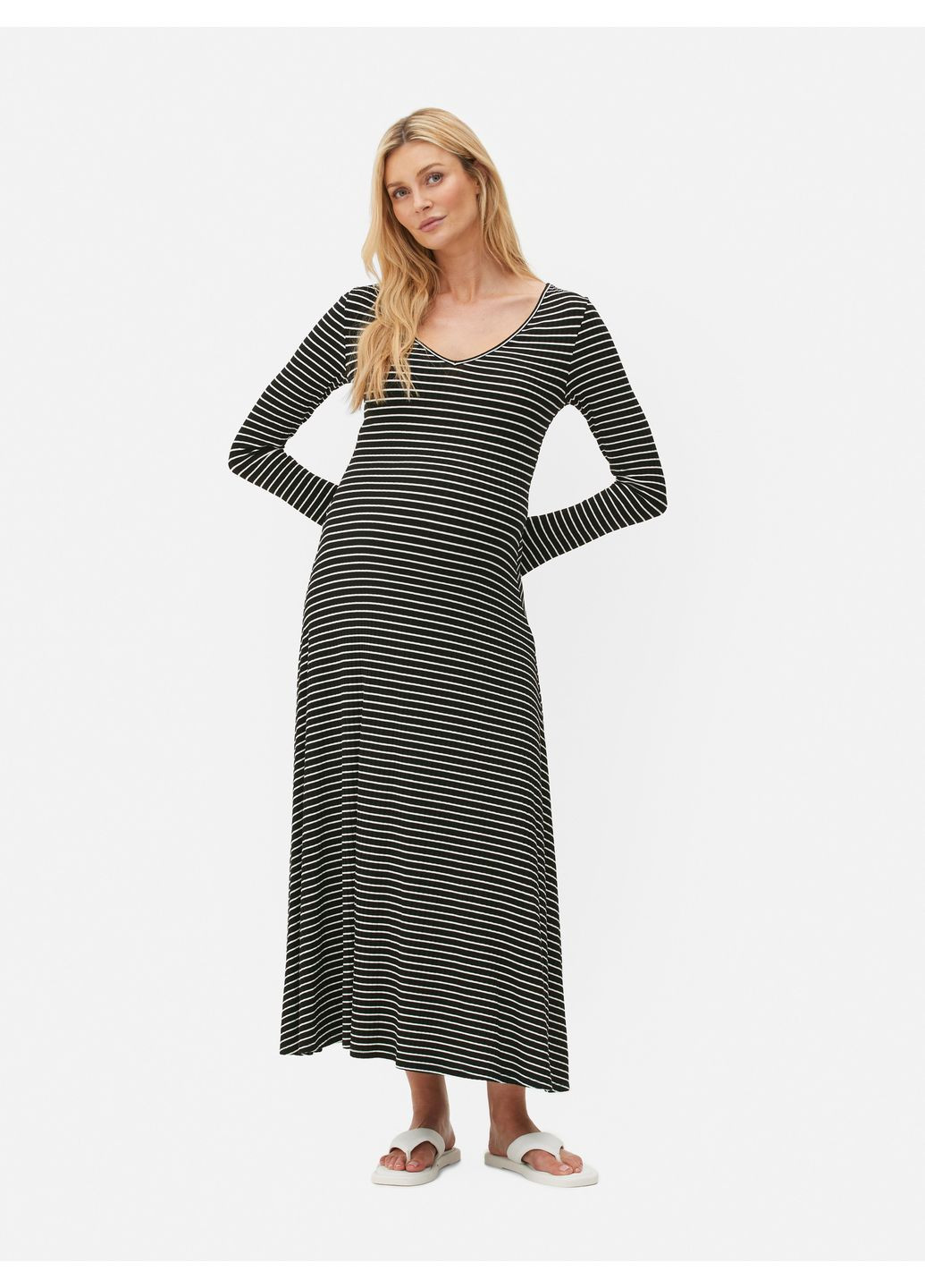 Черное платье макси демисезон,черный-белый в полоску, Primark