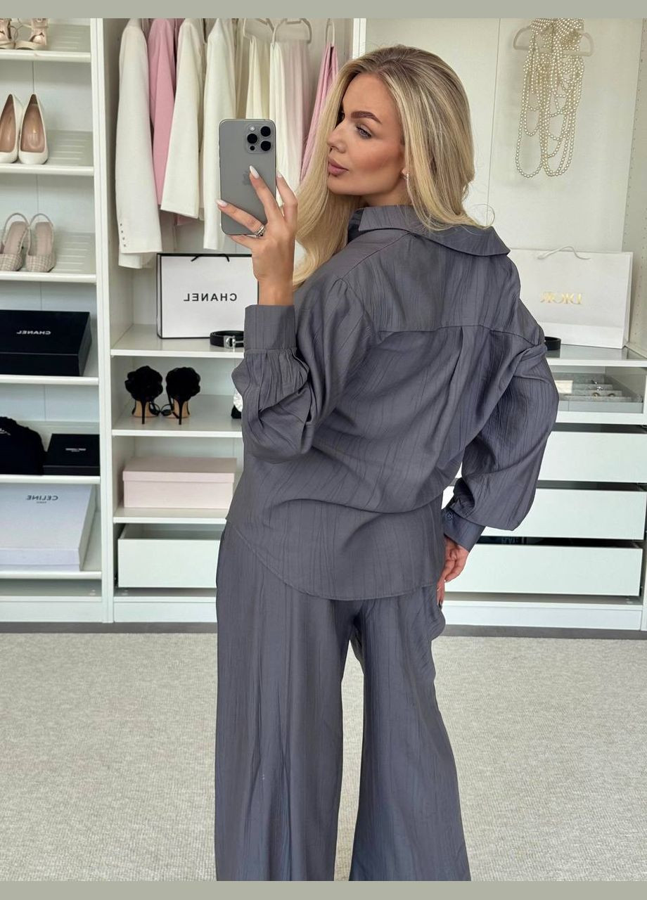 Костюм женский из жатки "Relax Fit" - рубашка + широкие брюки Vakko (336803713)