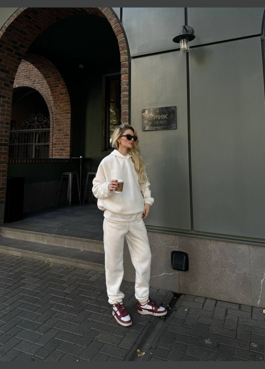 Молочный демисезонный костюм двойка на флисе на все случаи жизни, приятный к телу тёплый костюм 2-ка (кофта+штаны) No Brand 319-4 (306518963)