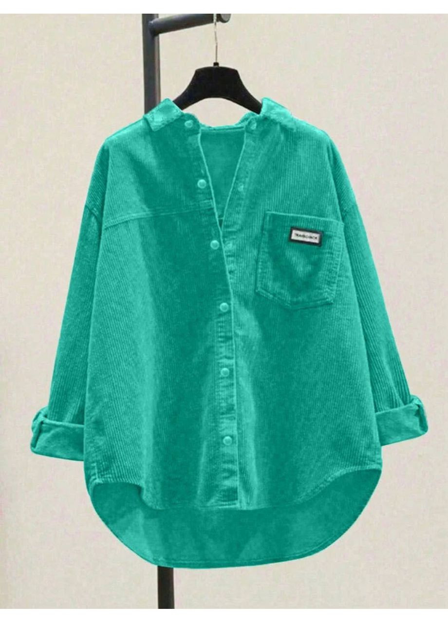 Бирюзовая повседневный рубашка однотонная Гермес с длинным рукавом