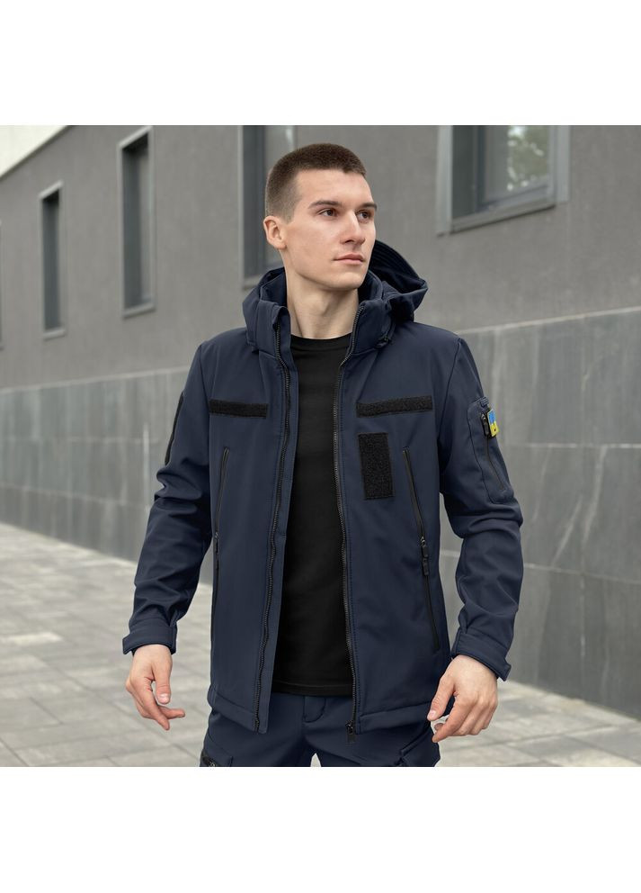 Темно-синя демісезонна куртка motive із липучками наві Pobedov