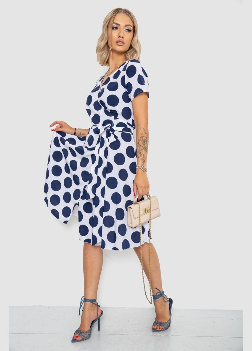 Белое повседневный сарафан в горох софт на запах свободный с поясом летний с короткими рукавами сине-белый (sku_241r165) No Brand в горошек