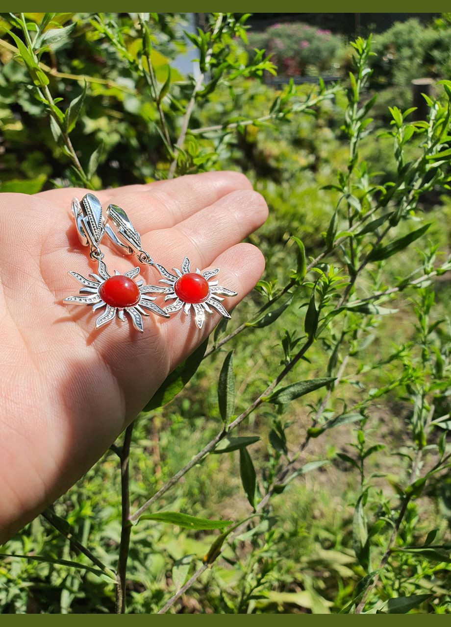 Комплект прикрас з срібла 925 проби Сонце з камінням сережки + підвіс No Brand (329999438)