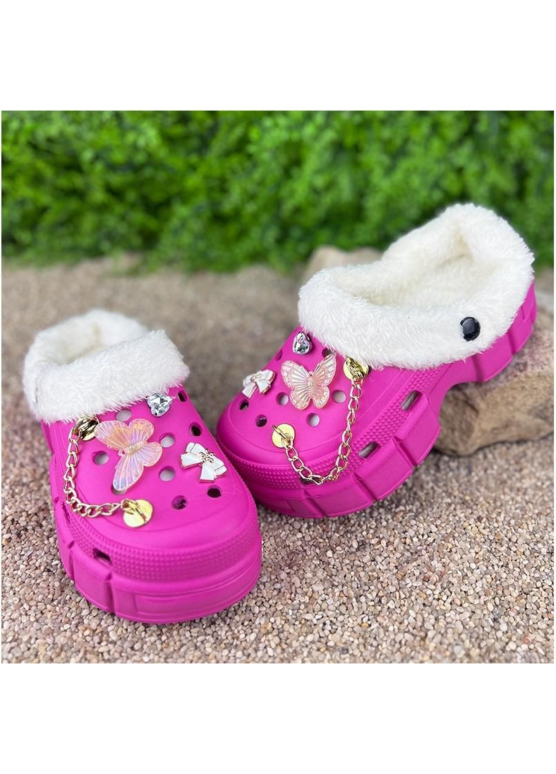 Фуксия жiночi сабо утепленi з джибiтсами е-0020326-4 фуксiя Sanlin